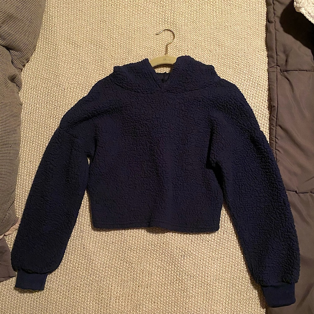 Navy blue cropped teddy hoodie